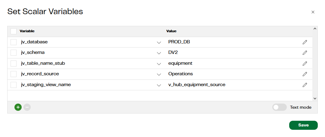 Image ofScalar parameters for Data Vault Quickstart - Stage to Hub