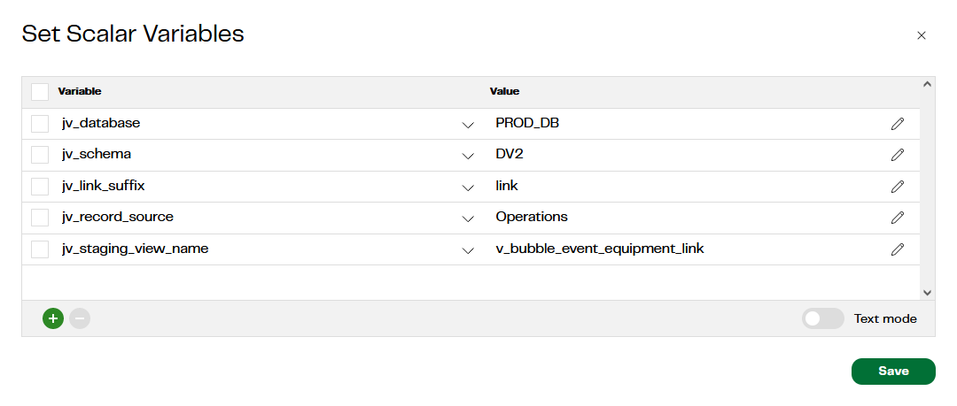 Image ofScalar parameters for Data Vault Quickstart - Stage to Link