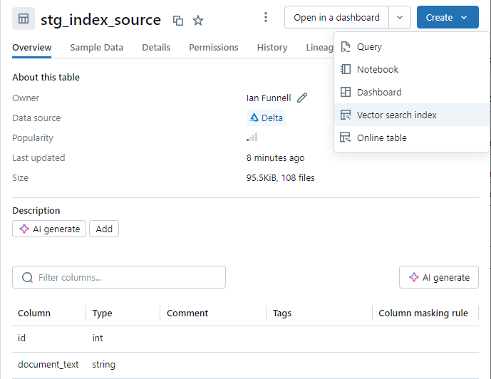 Image ofCreate Databricks Vector Search Index