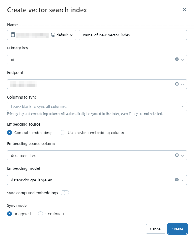 Image ofDatabricks Vector Search Index Parameters