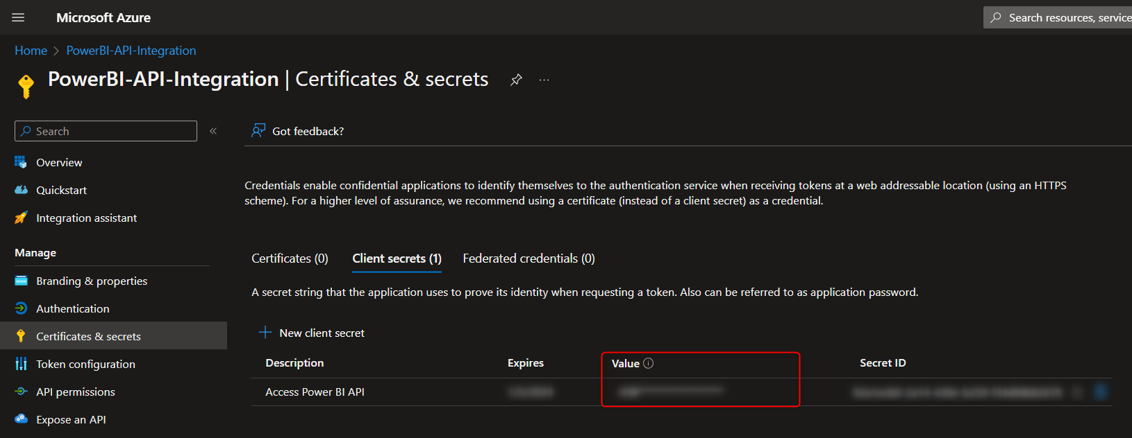 Azure Service Principal Client Secret